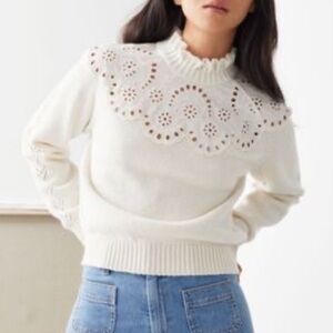 Scalloped Coquette Soft Vanilla Girl Wool Blend Knit Lettuce Trim Creamy Sweater